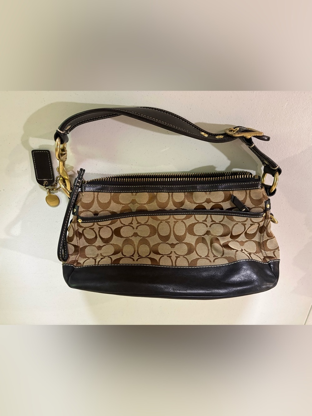 Coach 65th Legacy Signature Shoulder Bag, Black Trim, Stripe Lining F06K - 10339 - Picture 6 of 11